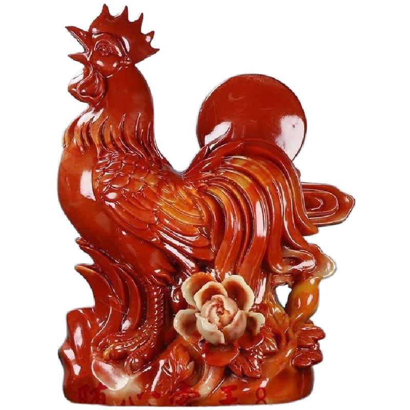 仿古大吉大利寿山石大公鸡摆件生肖金鸡旭日东升玉石家居饰品