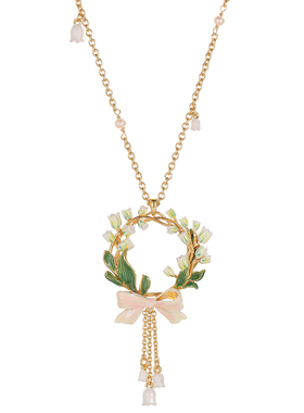 白色铃兰花朵蝴蝶结花环项链