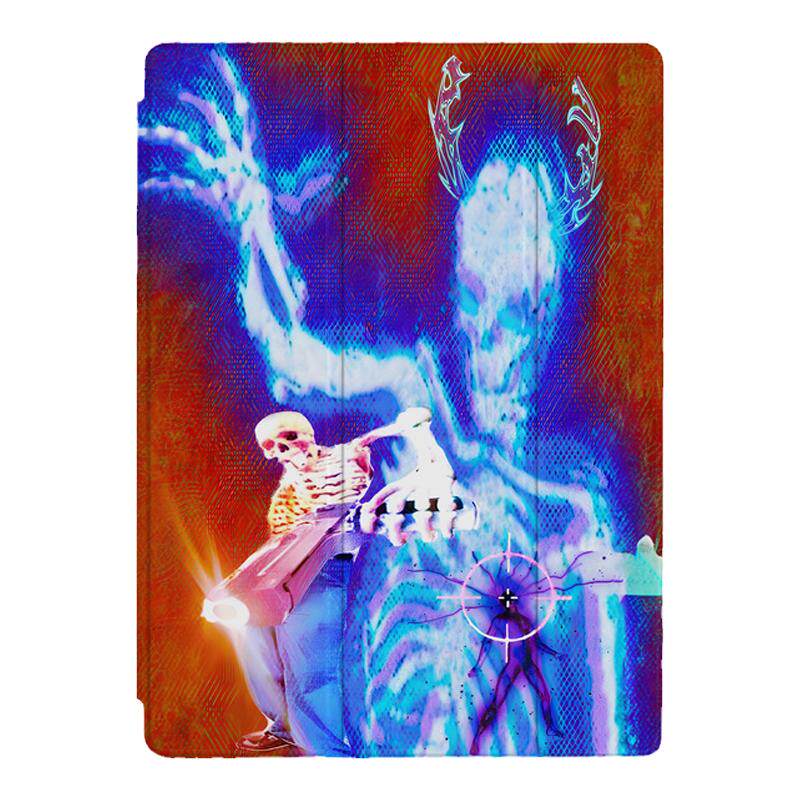 小众复古骷髅幽灵潮流梦幻火焰撞色摇滚适用于苹果2022款iPadPro12.9/11三折保护壳air5/mini6防摔气囊平板壳