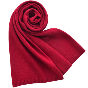 圣诞酒红色羊绒围巾女冬季保暖针织毛线男士羊毛围脖新年礼物实用