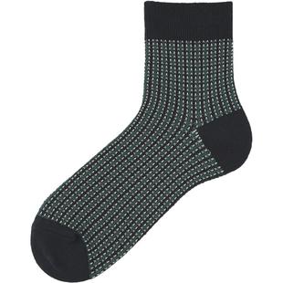 Tabio双色细格纹袜子男秋冬高弹透气吸湿精梳棉英伦风男士中筒袜