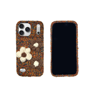 轻派秋冬棕色毛呢立体花朵适用苹果17promax手机壳iphone16pro新款15女款14复古美拉德小众13设计感全包软壳