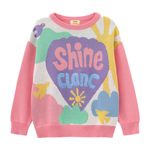 clanc童装25秋季新女童撞色毛衣时尚洋气保暖套头打底衫针织毛衣