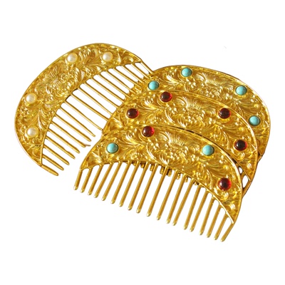 唐风发梳古风半月富贵花插梳