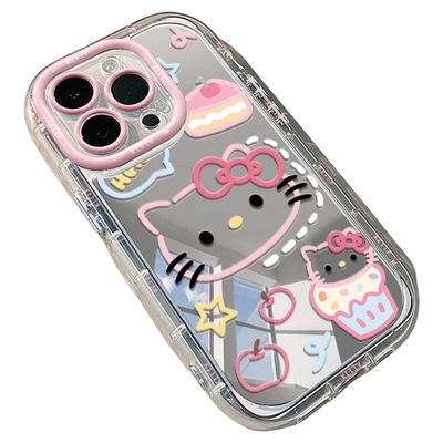 ins粉嫩少女心可爱猫镜面适用于苹果17奶油壳华为oppo新iPhone16/15/14promax手机壳真我红米小米13pro/ultra