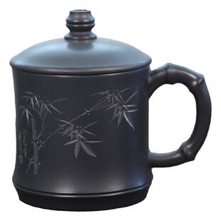 石黄紫砂杯大容量宜兴男士高档中式盖杯办公室家用泡茶杯陶瓷杯子