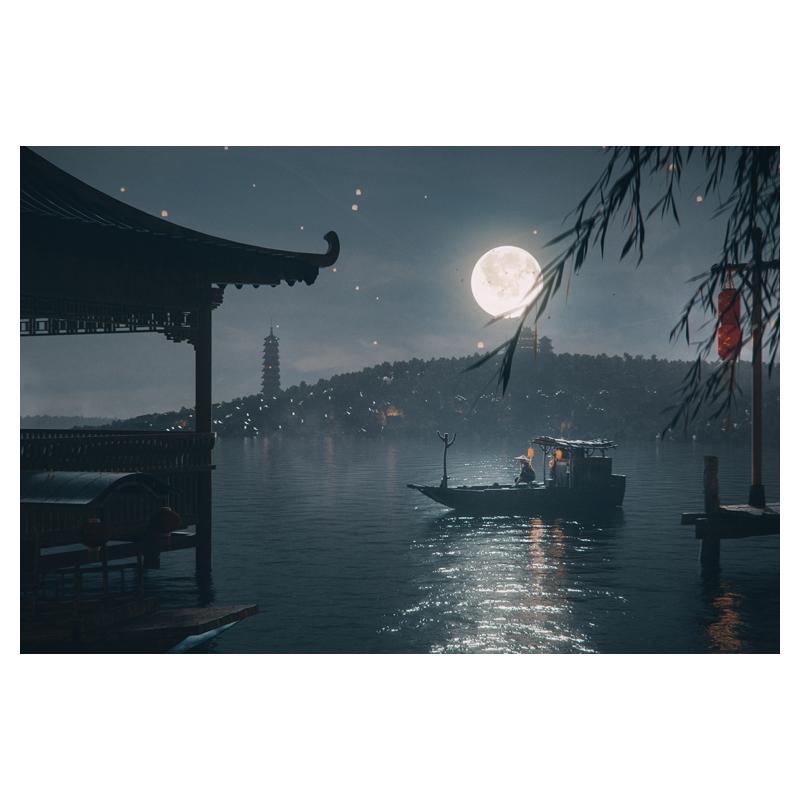 C4D教程国风概念影像江城子大场景制作全流程OC渲染视频课程