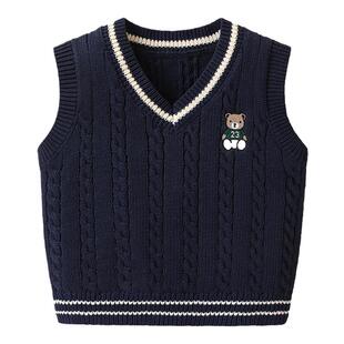 婴儿衣服V领毛衣马甲背心秋装春秋男童女宝宝小童1岁幼儿潮Y7729