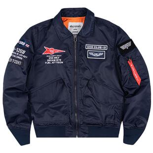 UOD飞行夹克男复古美式刺绣翻领棒球服春秋短款宽松百搭外套情侣