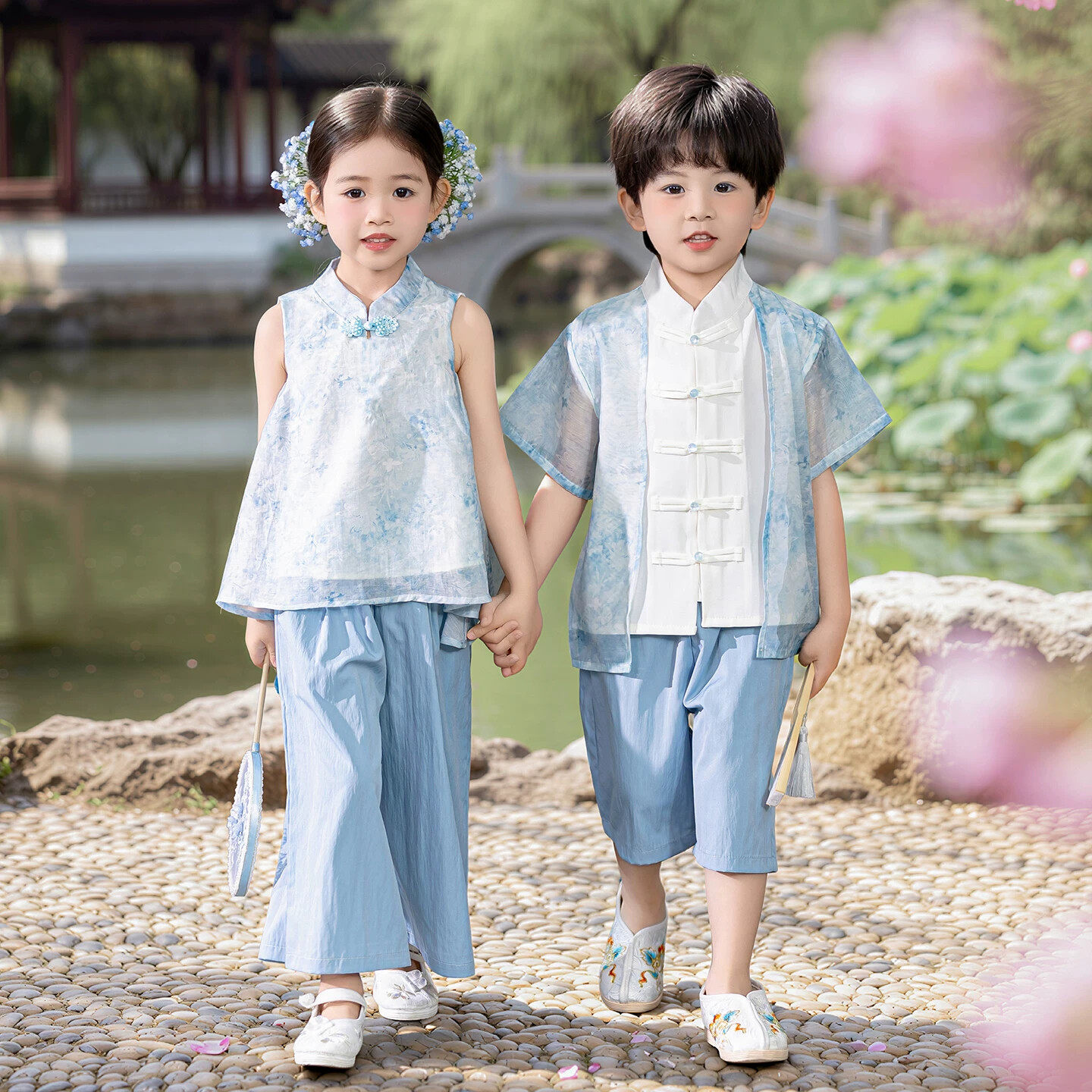 汉服儿童古风新中式夏季日常套装男女童中国风唐装古装六一演出服