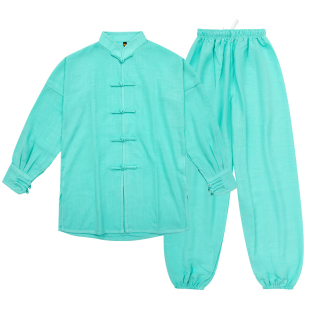 儿童武术服装纯棉中国风男女太极服棉麻少儿练功服演出春夏季长袖