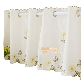 田园雏菊清新厨房窗帘纱帘头成品咖啡帘短帘橱柜帘门帘半帘穿杆帘
