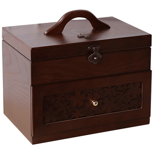 医药箱家用大号木质便携出诊箱木制幸运草医药箱/药盒药品收纳盒