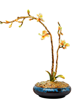 新中式陶瓷兰花摆件高级感小众客厅玄关电视柜桌面装饰珐琅彩摆设