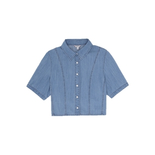 GUESS女复古短款收腰牛仔衬衫外套设计感小众上衣-YN2D6254