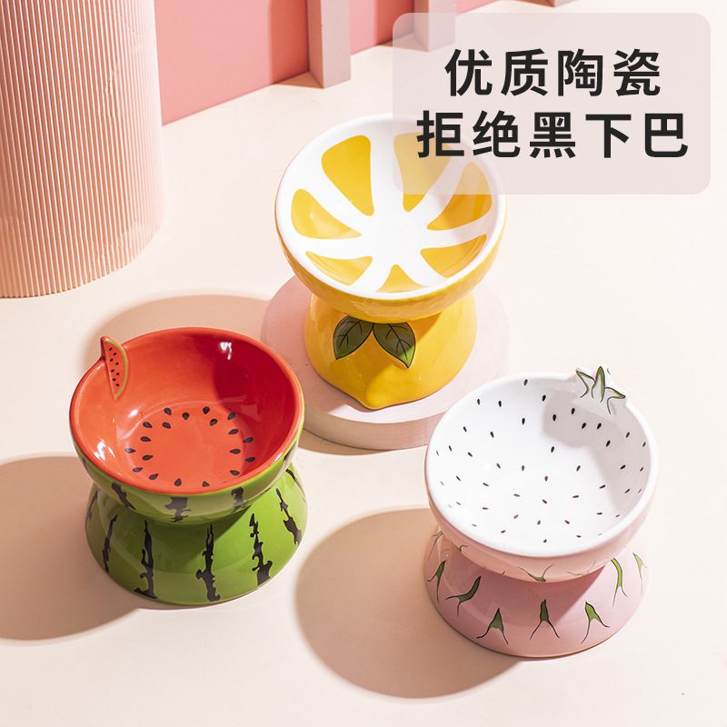 新品 猫碗陶瓷猫食盆保护颈椎斜口宠物用品高脚碗猫粮水盆狗狗猫