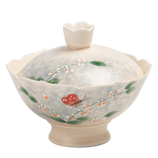 觅己纯手绘文心兰莲花盖碗茶杯不烫手陶瓷泡茶碗带盖中式功夫茶具