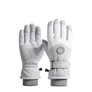 保暖手套滑雪冬季男骑行加厚防风户外冬天登山女攀岩白色加绒防水