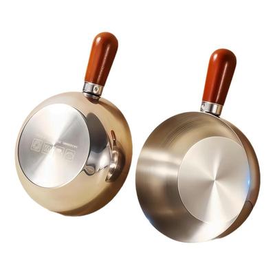 不锈钢胡桃木手柄平底锅食品级
