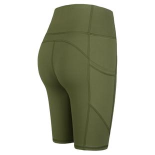 健身女孩带兜五分裤紧身高腰蜜桃提臀瑜伽短裤跑步运动中裤网红新