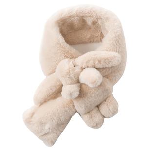 戴维贝拉儿童围巾冬保暖新款女童围巾宝宝毛绒保暖围巾仿兔毛围脖