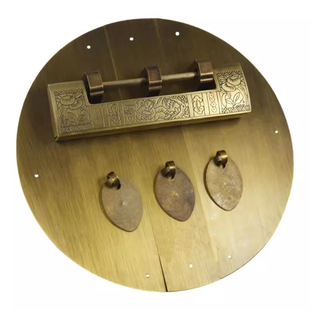 中式配件直径20cm三条复古把手明清仿古纯铜拉手配复古横挂锁铜锁