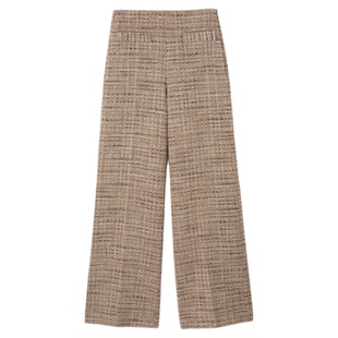 季末6折SANDRO2025秋冬新款女装法式质感复古撞色编织感花呢长裤