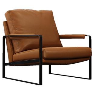 意式单人沙发椅客厅接待区极简休闲椅高级阳台单人椅中古真皮单椅