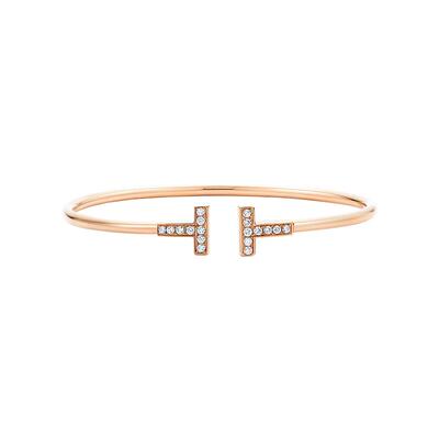 【自营】中古99新蒂芙尼T系列手镯 18K玫瑰金镶钻线圈 男女同款