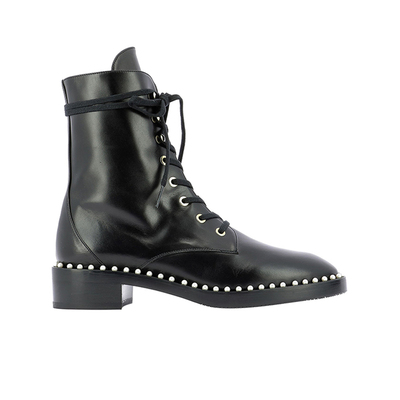【自营】Stuart Weitzman女款珍珠系带小牛皮马丁靴
