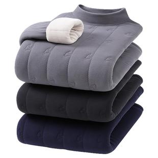 雅鹿保暖单衣100%棉羊绒填充家居服上衣冬季加绒内衣男女士打底衫