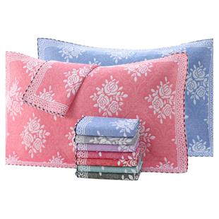 成人纯涤棉枕巾三层纱布色织家用加厚加大柔软枕头盖巾吸汗回礼