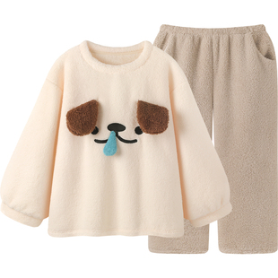 〖原创〗珊瑚绒睡衣女款冬加厚保暖可爱小狗少女可外穿家居服套装