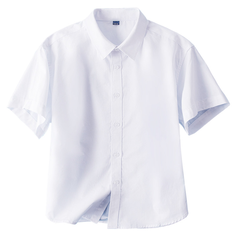 胖童白衬衫短袖男童白衬衣儿童纯棉白色演出服男孩大童小学生校服