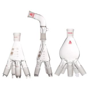 SAIEISE真空接收器套装蒸馏接头+24塑料标口夹+四通管多蒸发瓶抽头高硼硅玻璃制品化学物理实验耗材可定制
