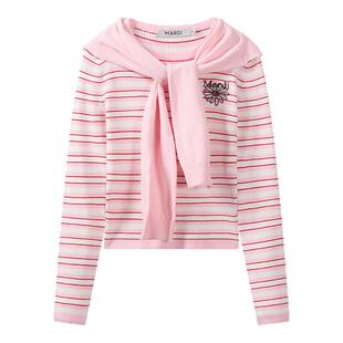 MARDI小雏菊毛衣女休闲风条纹针织衫慵懒风假两件上衣粉色少女