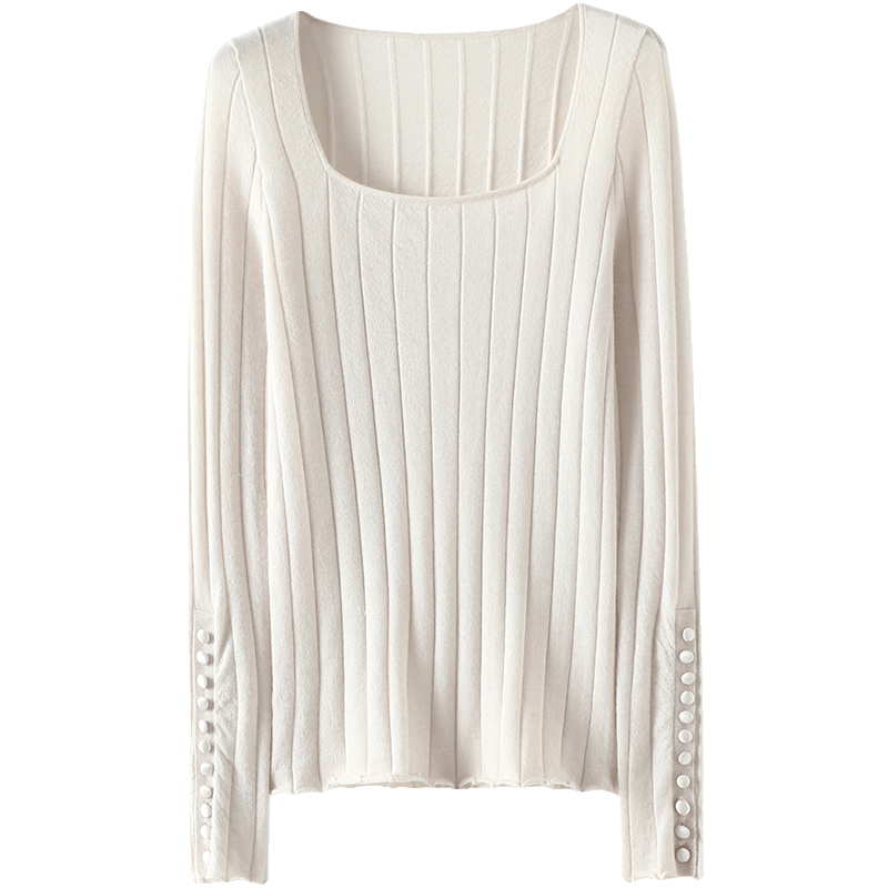 气质王炸！好搭配！精纺山羊绒衫女方领纯羊绒毛衣针织打底衫秋冬