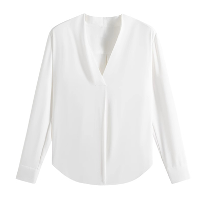 高级感白色v领衬衫女春季大码空乘职业正装通勤百搭衬衣气质上衣