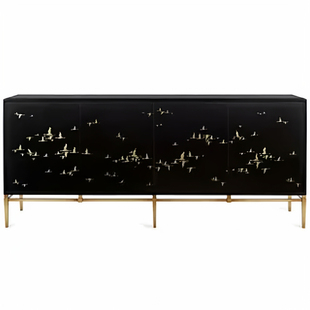 美式黑色钢琴烤漆电视柜轻奢手工艺术彩绘大雁南飞餐边柜高端定制