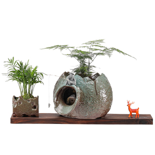 古法养鱼流水生态养鱼缸装饰配件增氧过滤器陶罐喷泉循环水组合板