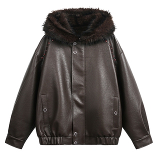 男士冬季毛领加绒夹克外套男款美式飞行2026新款设计感上衣皮衣