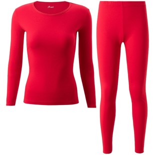 顶呱呱秋衣秋裤套装女纯棉V领秋冬弹力薄款印花保暖内衣棉毛衫