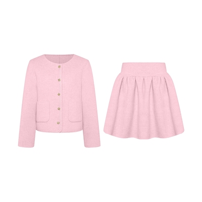 Maison Wester2025年冬季新品千金风圆领金扣双口袋短款短裙套装