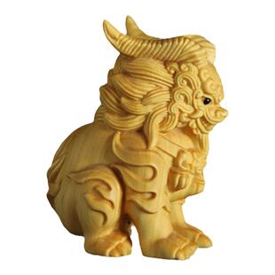 原木无漆雕刻上古瑞兽白泽摆件崖柏木质麒麟动物把手把件家居装饰