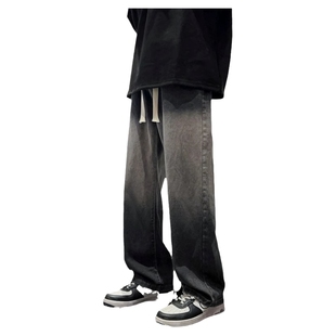 迈特优美式加绒牛仔裤男士春秋冬季2025新款宽松直筒男生阔腿裤子