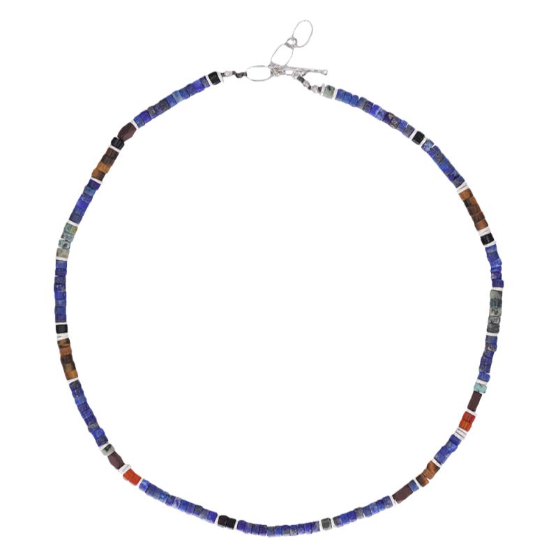 五行.磨砂银与红玉髓绿松石玛瑙青金石多元素纯银项链