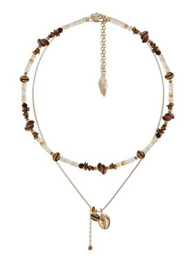 怀旧虎眼石咖啡豆设计叠戴项链