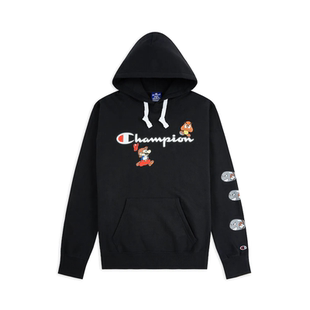 [马里奥联名款]Champion 春秋卫衣连帽衫 蓝色大袋鼠兜兜