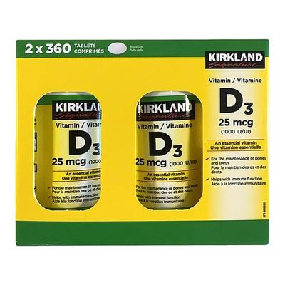 加拿大直邮 KIRKLAND 科克兰维生素D3 1000IU360粒*2瓶装 VD3