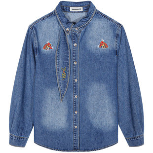 落落狷介牛仔衬衫女春装女款2026年新款设计感小众上衣长袖小个子